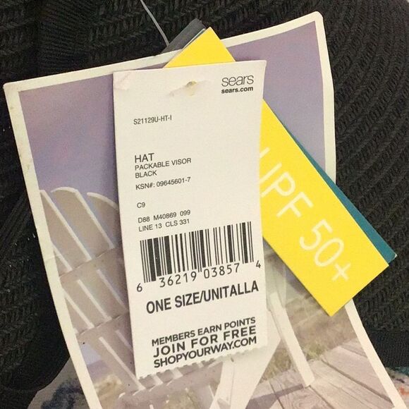 Astor Place Black Woven Packable UPF 50+ Travel Visor Brim Hat NEW - Picture 10 of 12